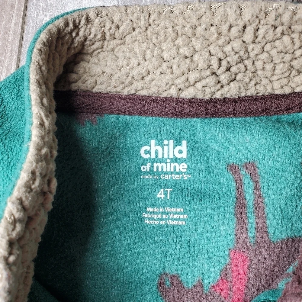 Child of Mine Carter's Moose Toddler Boy Fleece Pullover Size 4T Zip-up Green